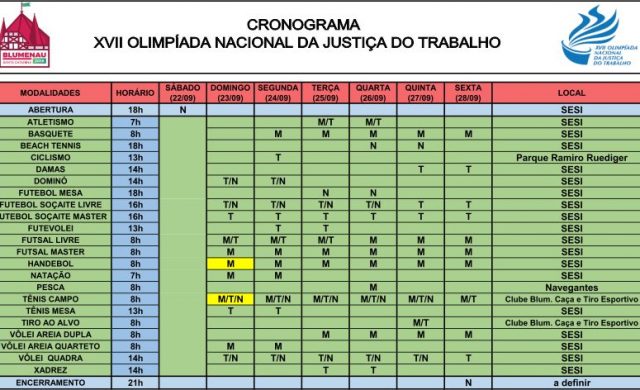 INFORMATIVO OLÍMPICO N° 4/2018 – CRONOGRAMA DOS JOGOS DA XVII ONJT